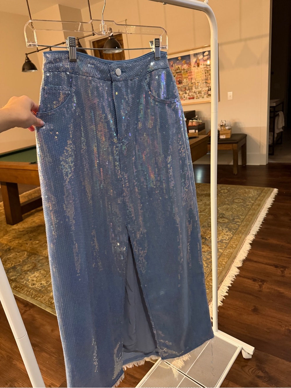 Pilcro Iridescent Blue Sequin Maxi Skirt